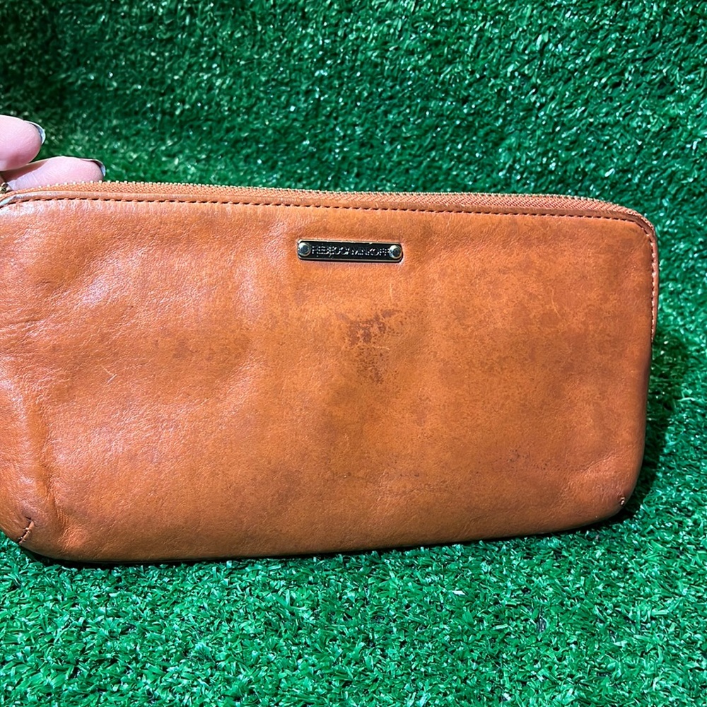 Rebecca Minkoff Leather Zip Pouch Wristlet Wallet Gold Hardware